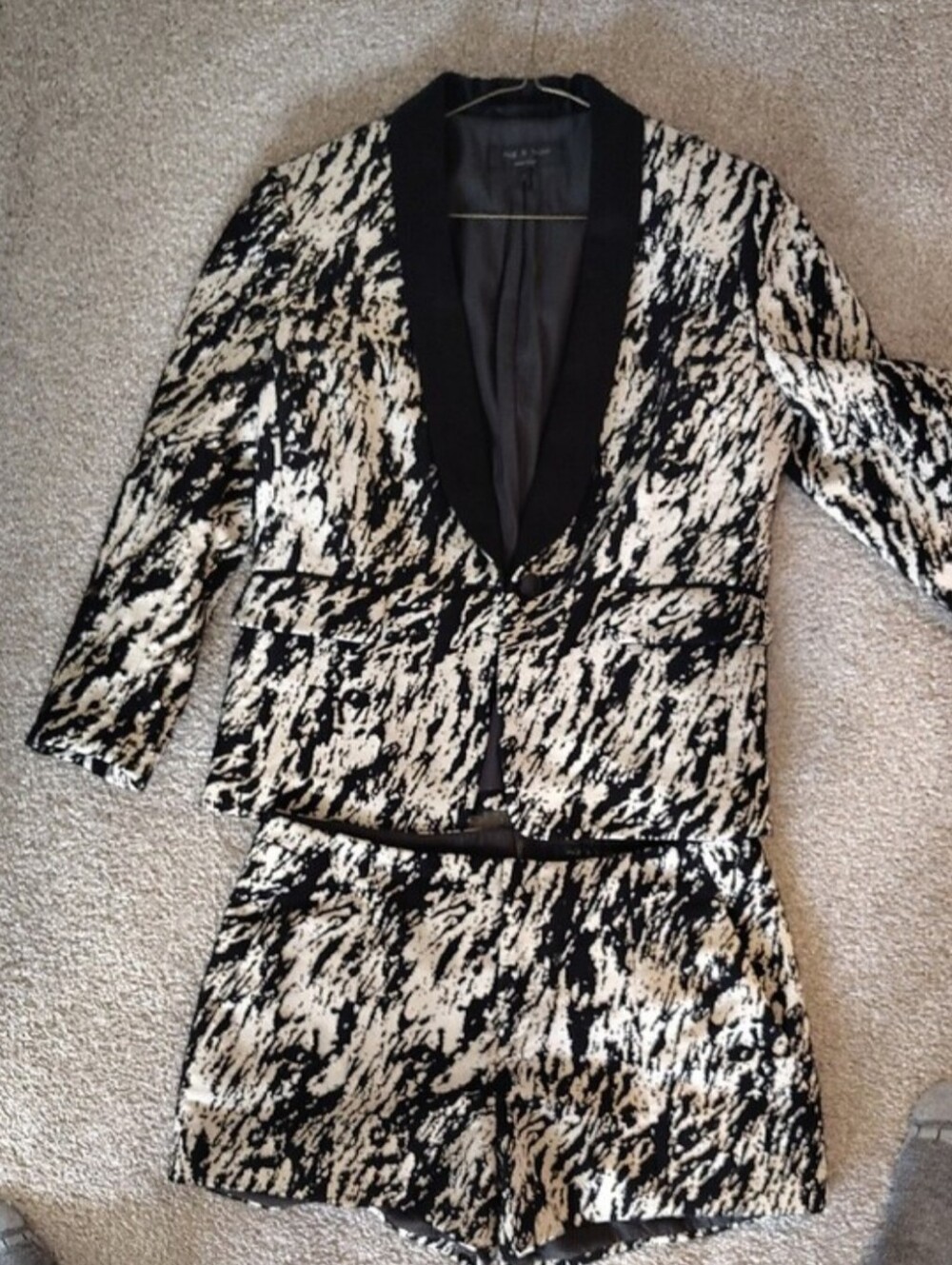 Rag And Bone 2piece  Black & White Abstract Print Blazer with Black and Shorts